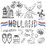 krabbelhand-getrokken-inzameling-van-de-pictogrammen-van-holland-de-cultuurelementen-van-nederland-voor-ontwerp-vectorillustratie-55199841